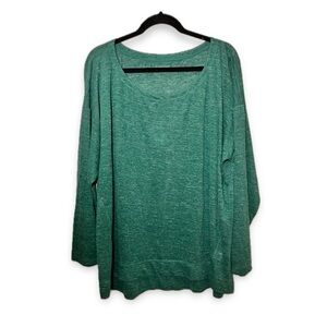 Eileen Fisher Organic Linen Top Jersey Knit Relaxed Fit Long Sleeve Scoop Neck